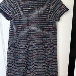 LOFT Petite Navy Multicolor Striped Dress